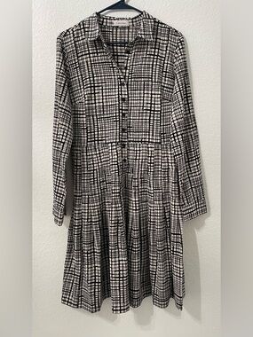 Calvin Klein Black and White Grid Print Dress